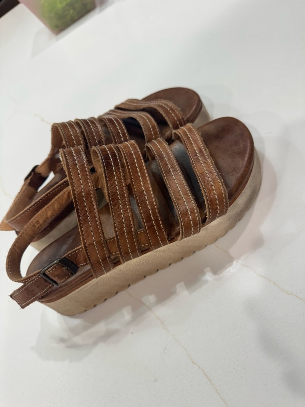 Bed Stu Brown Strappy Platform Sandals
